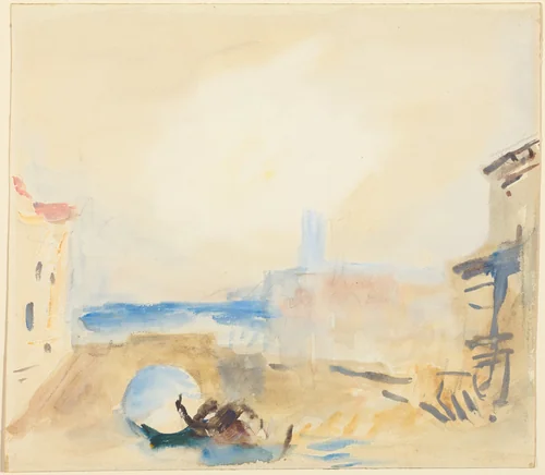 A Gondola Passing Under a Bridge in Venice by Hercules Brabazon Brabazon, drawing, 1821-1906