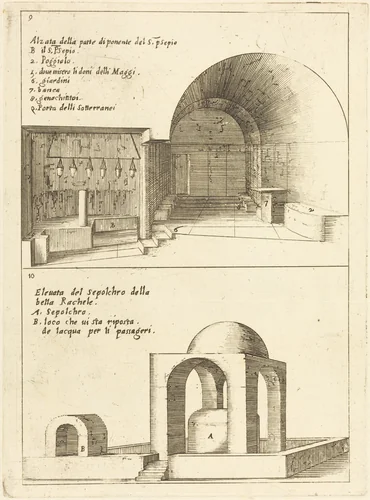 Elevations of the Holy Manger and the Sepulchre of Rachel by Jacques Callot, print, 1619