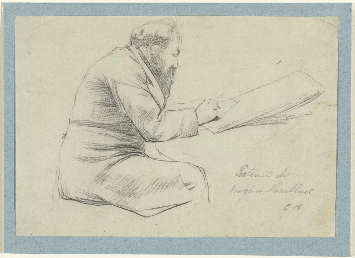 Portret van Diogène Maillart aan het werk by Albert Bettannier, drawing, 1860-1900