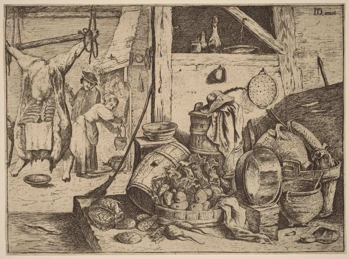 Interior of a Kitchen by David Teniers the Younger, print, 1610-1690