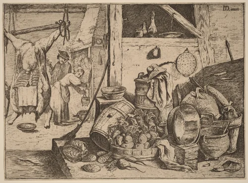 Interior of a Kitchen by David Teniers the Younger, print, 1610-1690