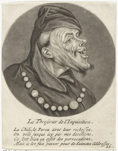 Monnik met munten by Jacob Gole, print, 1670-1724