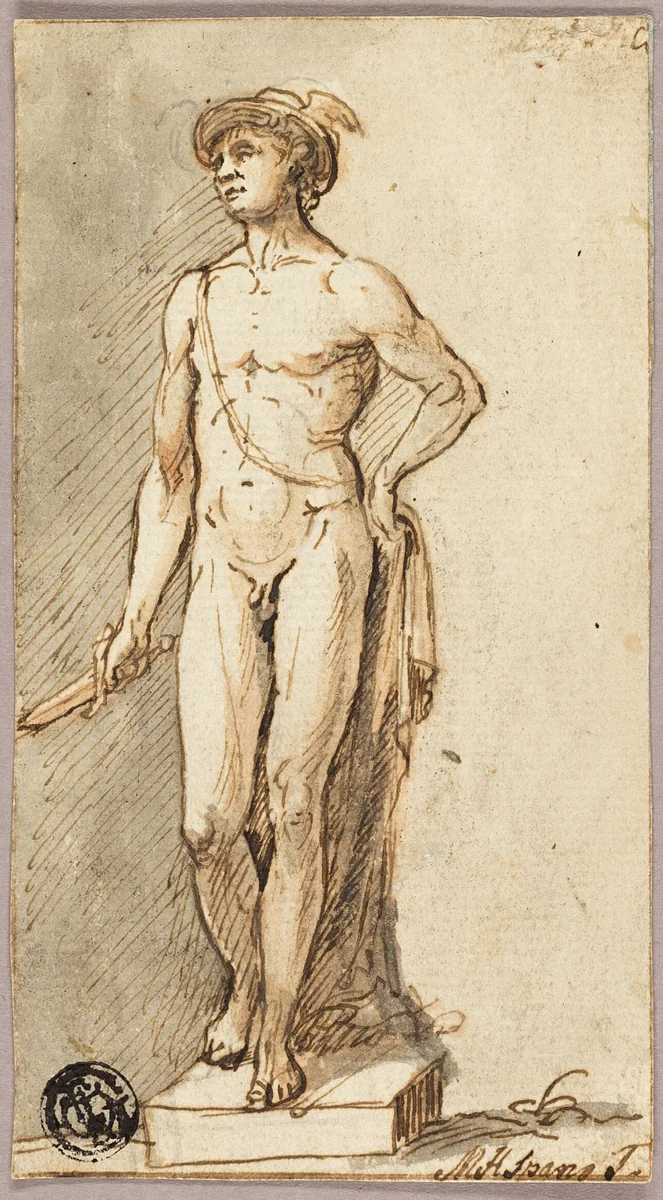 Statue of Mercury by Michael Henry Spang, drawing, 1750-1767