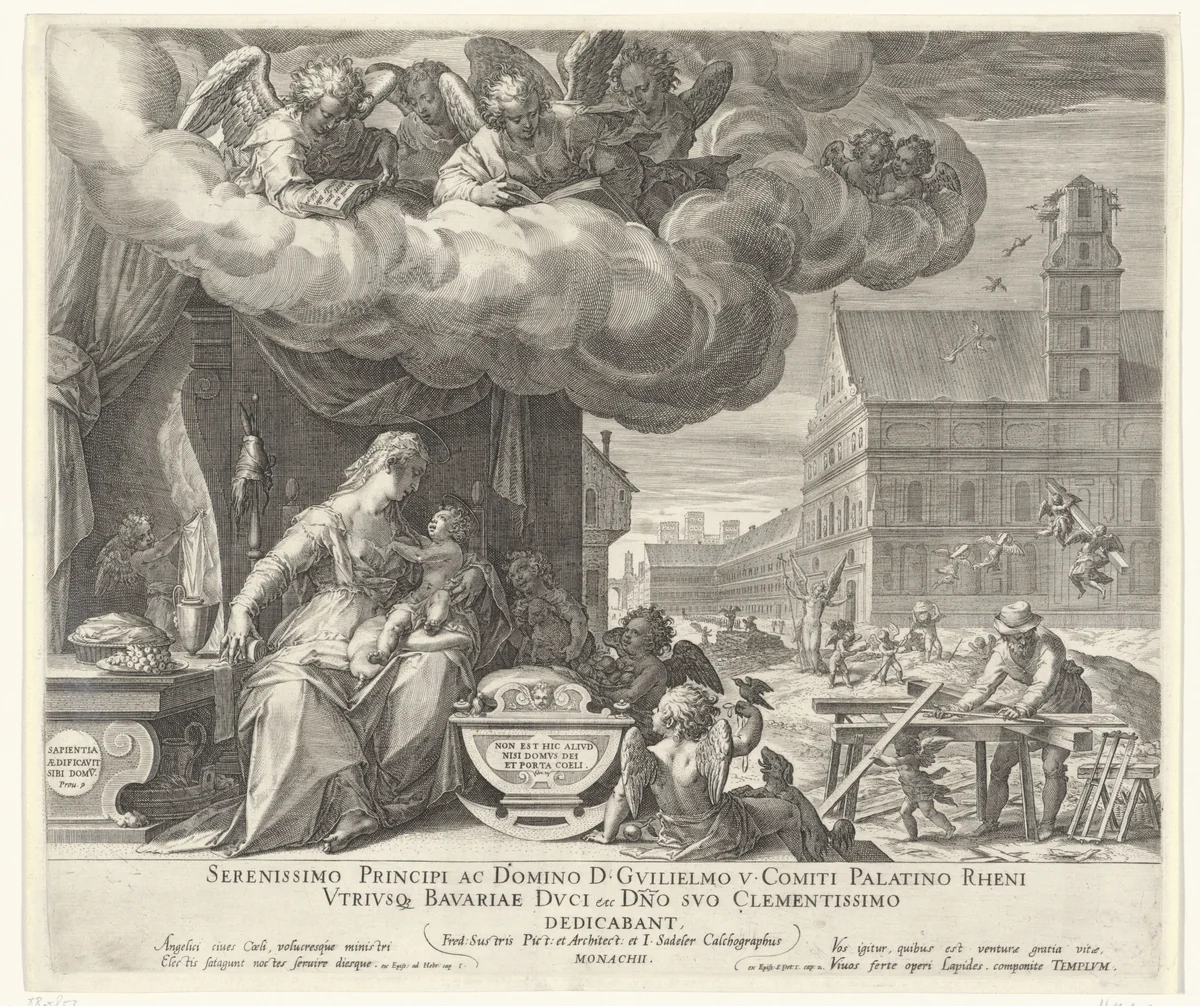 Heilige familie in Egypte by Unknown, print, 1588-1595