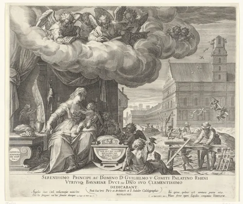 Heilige familie in Egypte by Unknown, print, 1588-1595