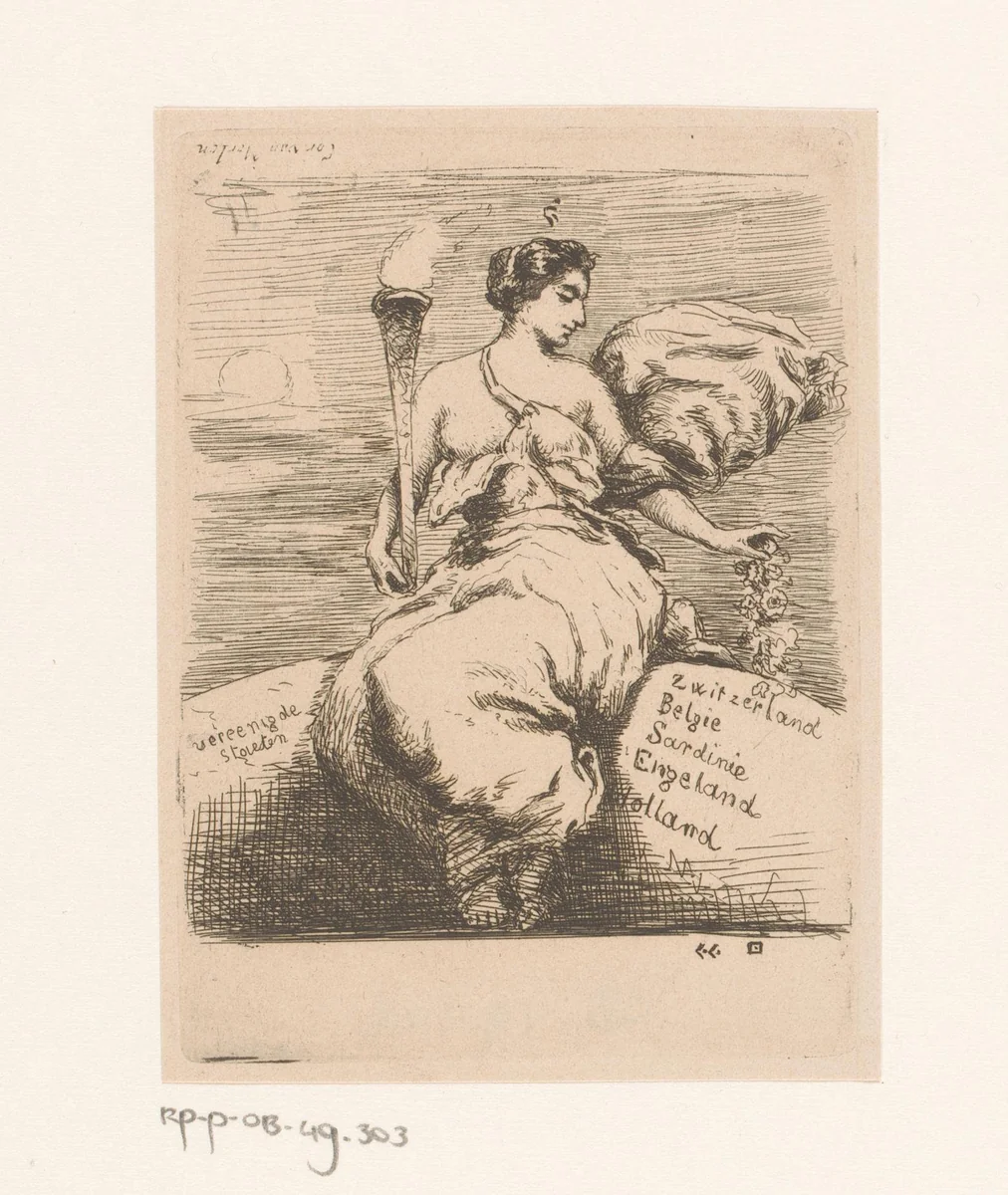 Allegorie op de Verlichting by Willem Linnig, print, 1829-1885