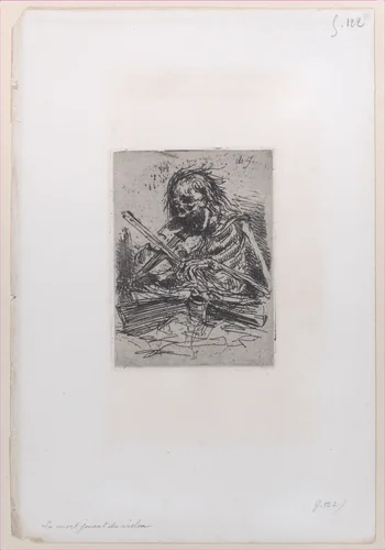 Death Playing the Violin by Charles Jacque, print, 1846