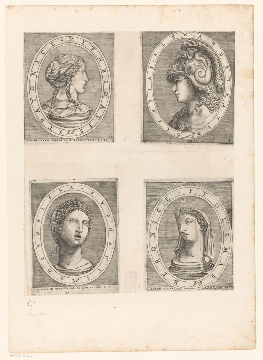 Vier vrouwenkoppen by anonymous, print, 1510-1562