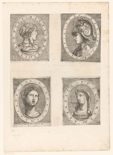 Vier vrouwenkoppen by anonymous, print, 1510-1562