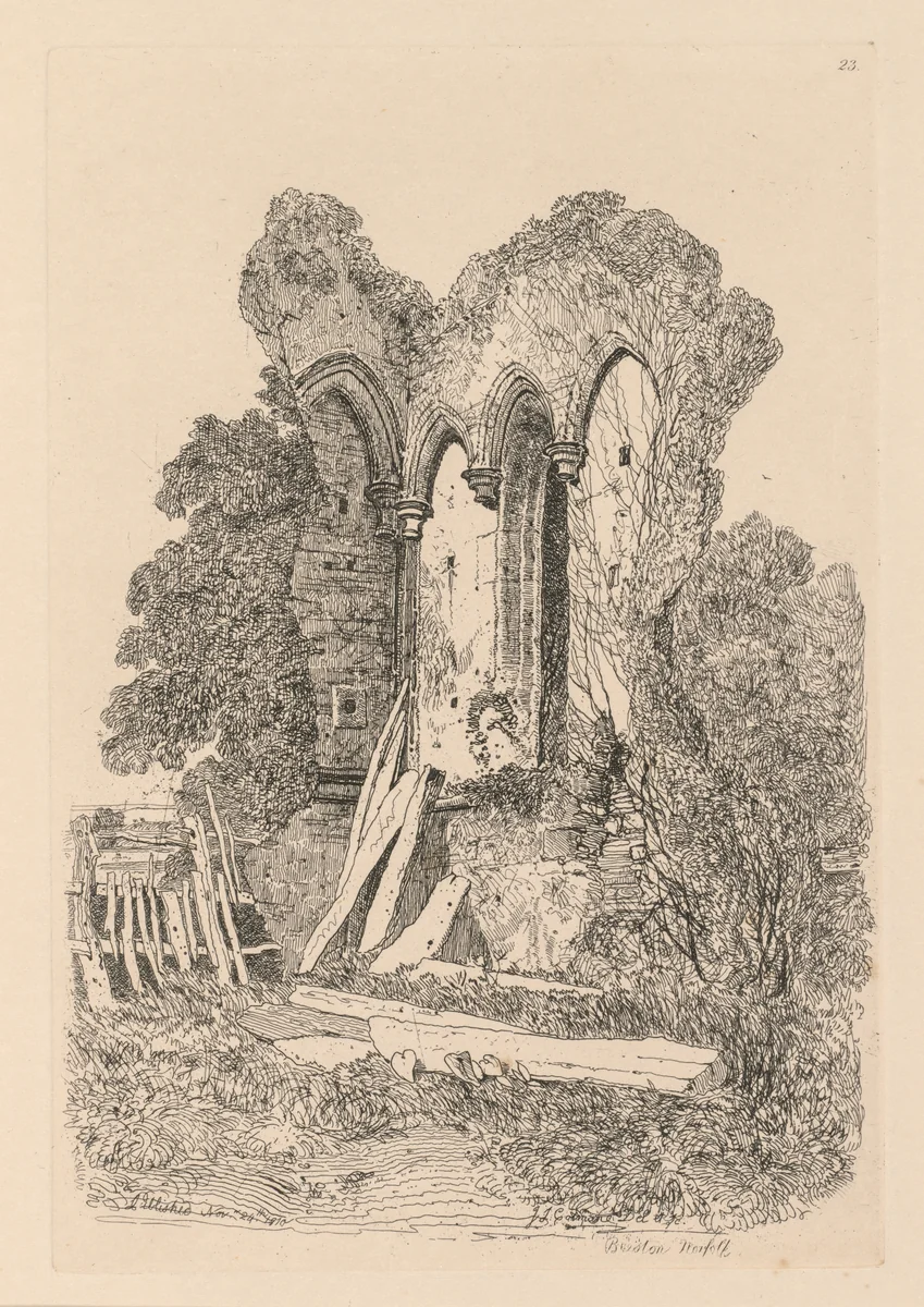 Liber Studiorum: Plate 23, Ruins at Beeston, Norfolk: No. 3 by John Sell Cotman, book, 1838