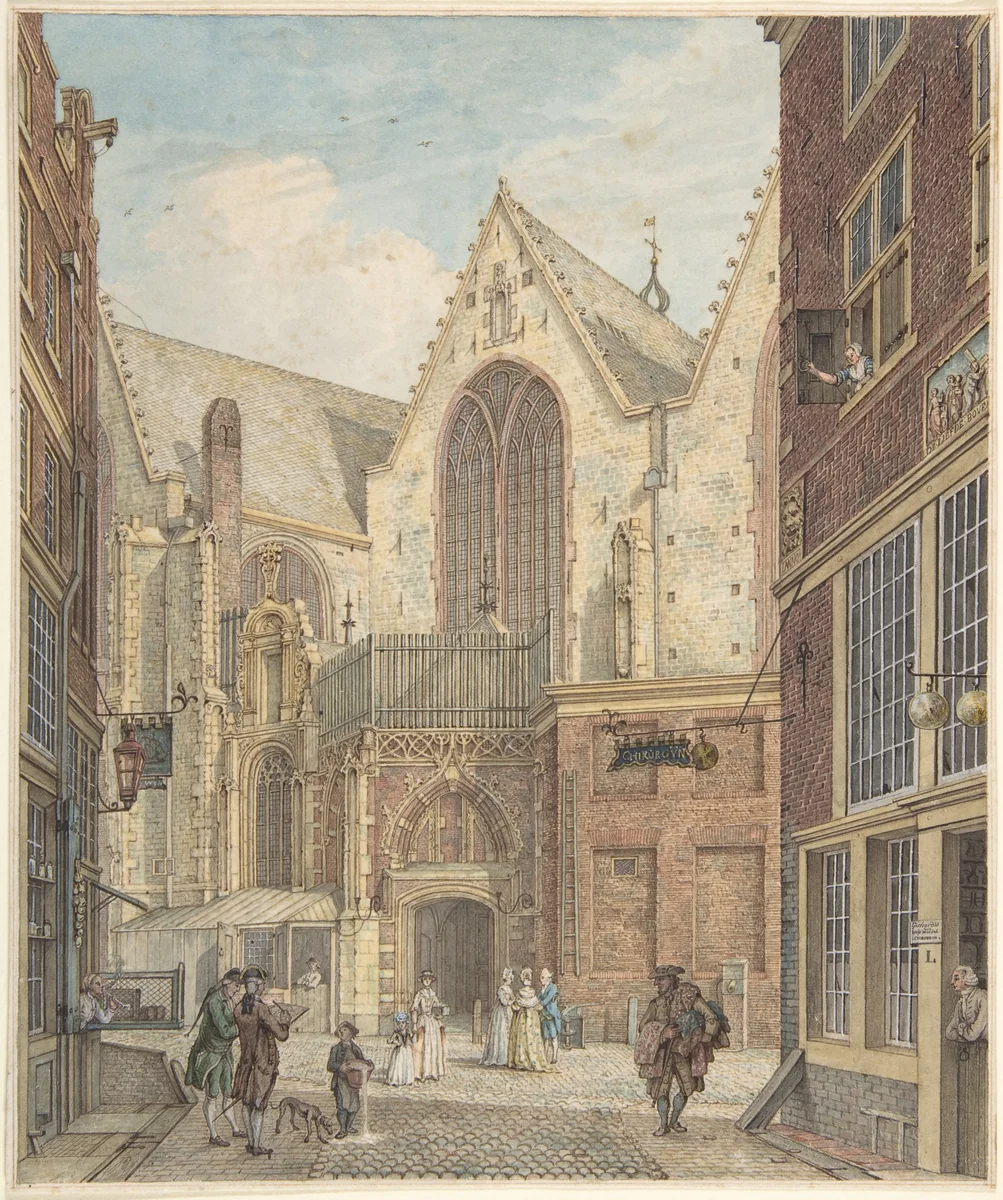 View of the Old Church of Amsterdam by Hermanus Petrus Schouten, drawing, 1755-1822