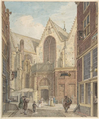 View of the Old Church of Amsterdam by Hermanus Petrus Schouten, drawing, 1755-1822