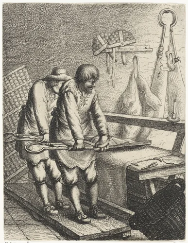 Doekscheerders by Jan Gillisz van Vliet, print, 1635