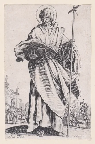 St. Philip, from "Les Grands Apôtres Debout, Représentant Le Sauveur, La Bienheureuse Marie et Les Saints Apôtres" (The Large Standing Apostles, Representing The Savior, The Blessed Mary and The Apostles) by Jacques Callot, print, 1631