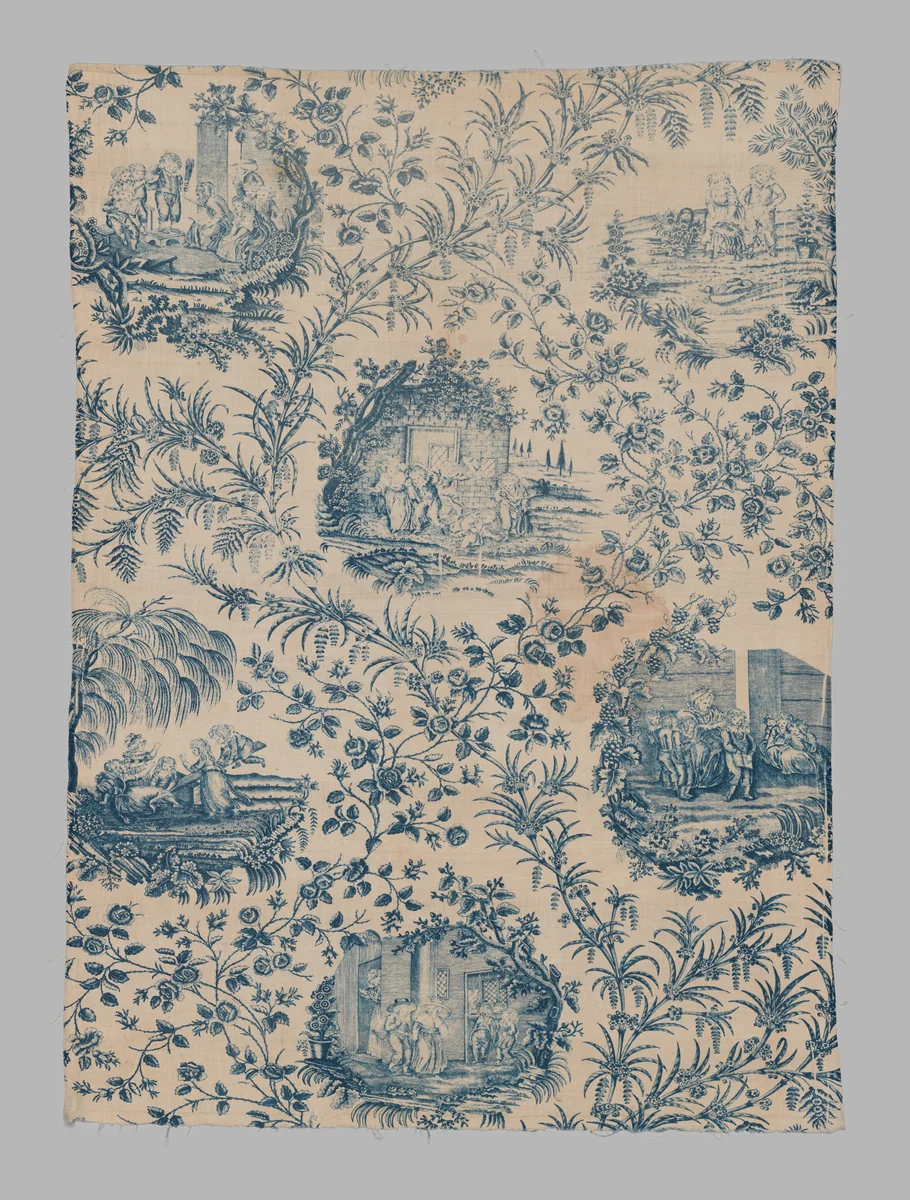Pictorial print by Bromley Hall Printworks, textile, 1785-1795