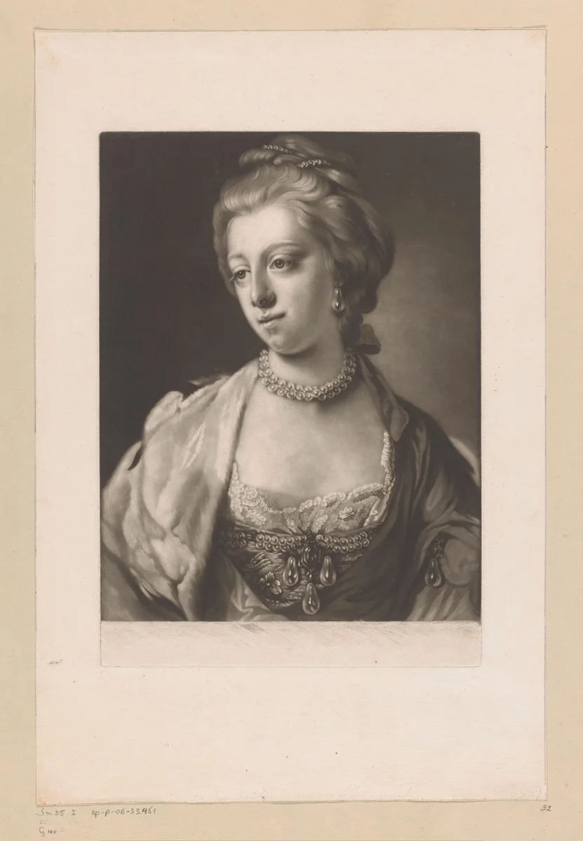 Portret van Caroline Mathilde van Wales by James Watson, print, 1766-1770