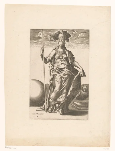 Minerva (Pallas Athena) in wapenrusting by Unknown, print, 1535-1598