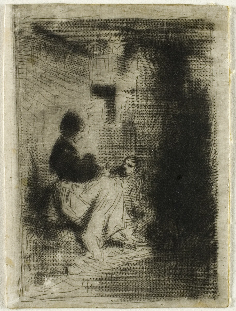A Woman and her Child by Charles-Émile Jacque, print, 1843