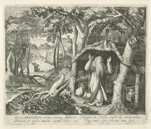 H. Arnulphus van Metz als kluizenaar by Jan van Londerseel, print, 1580-1625