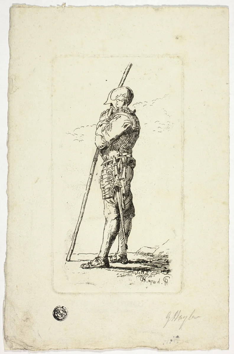 Man in Armor Holding Staff by Unknown Artist, print, 1600-1699