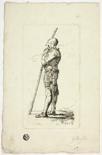 Man in Armor Holding Staff by Unknown Artist, print, 1600-1699