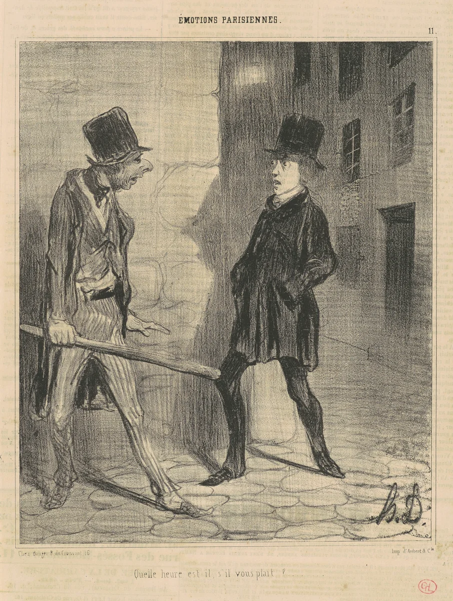 Quelle heure est'il, s'il vous plait?... by Honoré Daumier, print, 1839