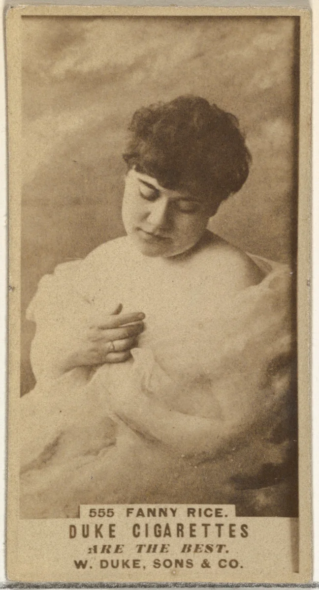 Card Number 555, Fanny Rice, from the Actors and Actresses series (N145-7) issued by Duke Sons & Co. to promote Duke Cigarettes by W. Duke, Sons & Co., photograph, 1880-1889