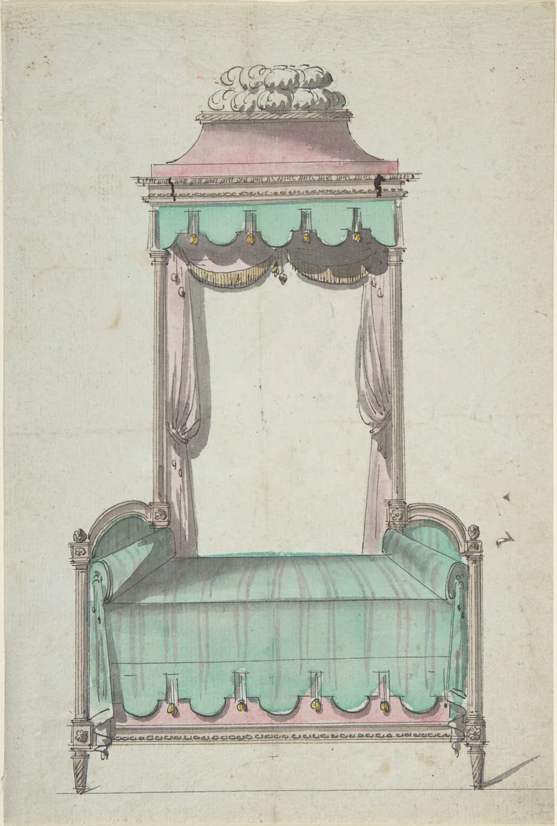 Design for a Bed and a Canopy by anonymous, drawing, 1700-1799