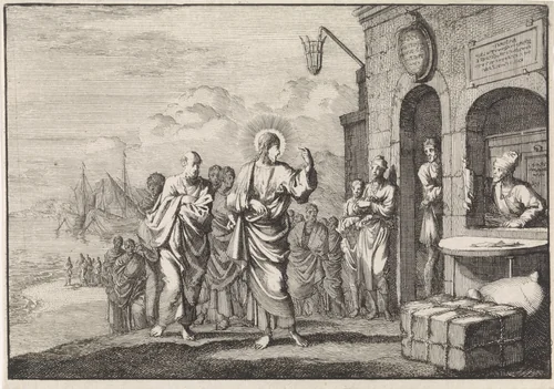 Roeping van Matteüs by Jan Luyken, print, 1703