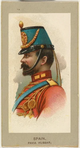 Pavia Hussar, Spain, from the Military Uniforms series (T182) issued by Abdul Cigarettes by Abdul Cigarettes, print, 1881