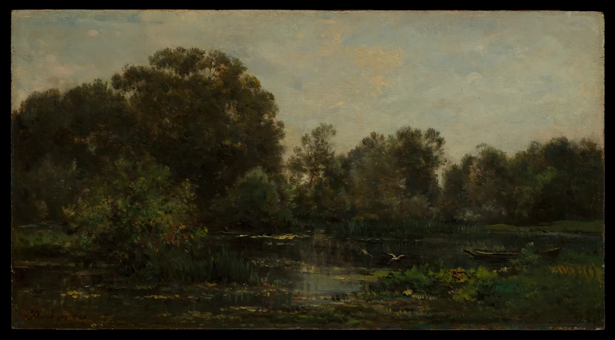 A River Landscape with Storks by Charles-François Daubigny, painting, 1864