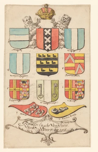 Ontwerp voor een glasraam met wapens van de waarschappij by Pieter Jansz, drawing, 1630-1672