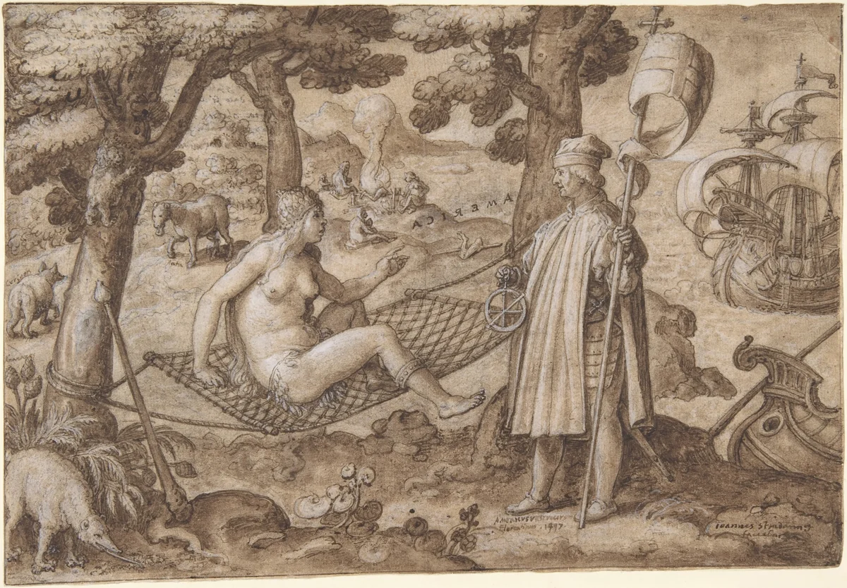 Allegory of America by Jan van der Straet, drawing, 1582-1594
