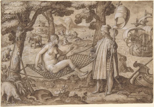 Allegory of America by Jan van der Straet, drawing, 1582-1594