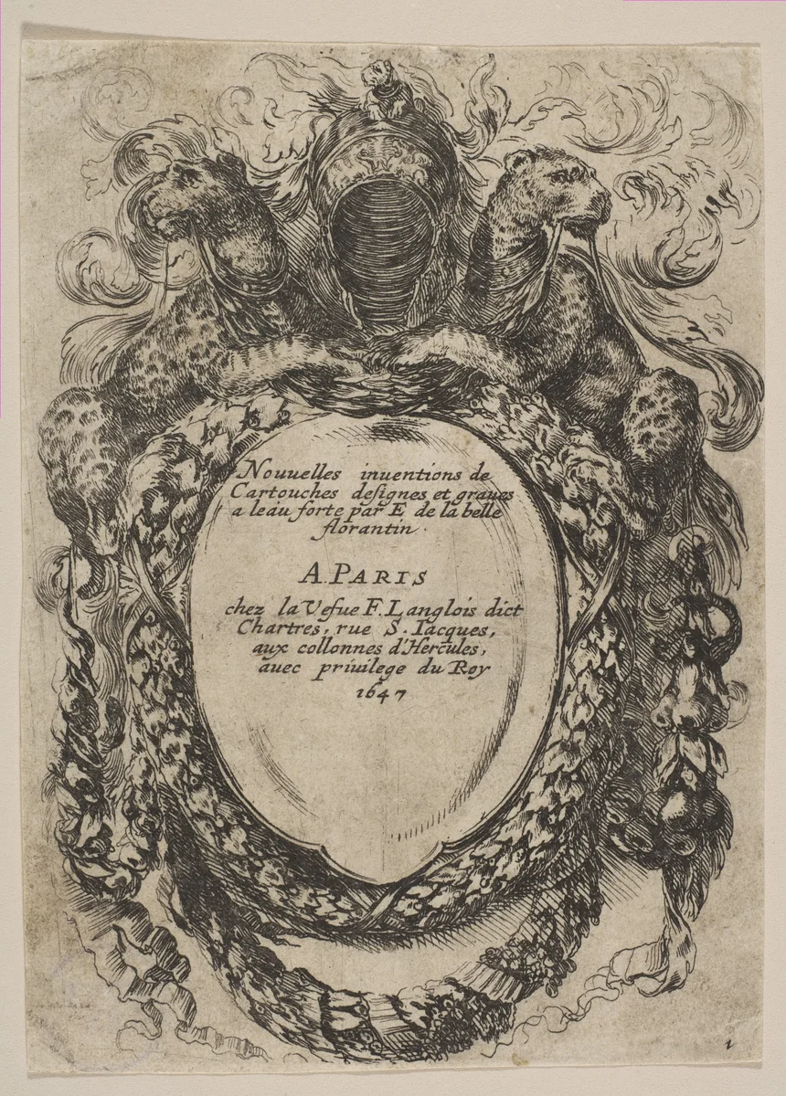 Cartouche with Title: Nouvelles inventions de Cartouches by Stefano della Bella, print, 1647