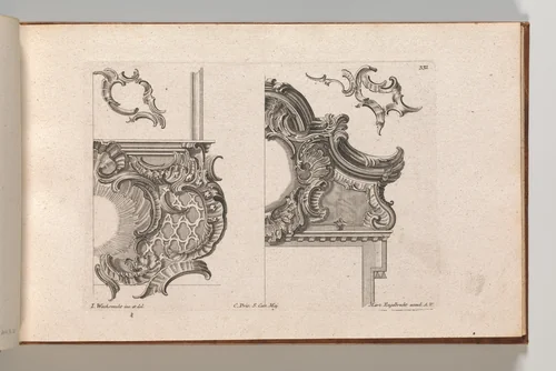 Suggestion for the Decoration of Lower Right and Top Right of a Framel, Plate 2 from an Untitled Series with Rocailles Ornaments for Window, Pier Glass and Door Frames by Jeremias Wachsmuth, book, 1745-1755