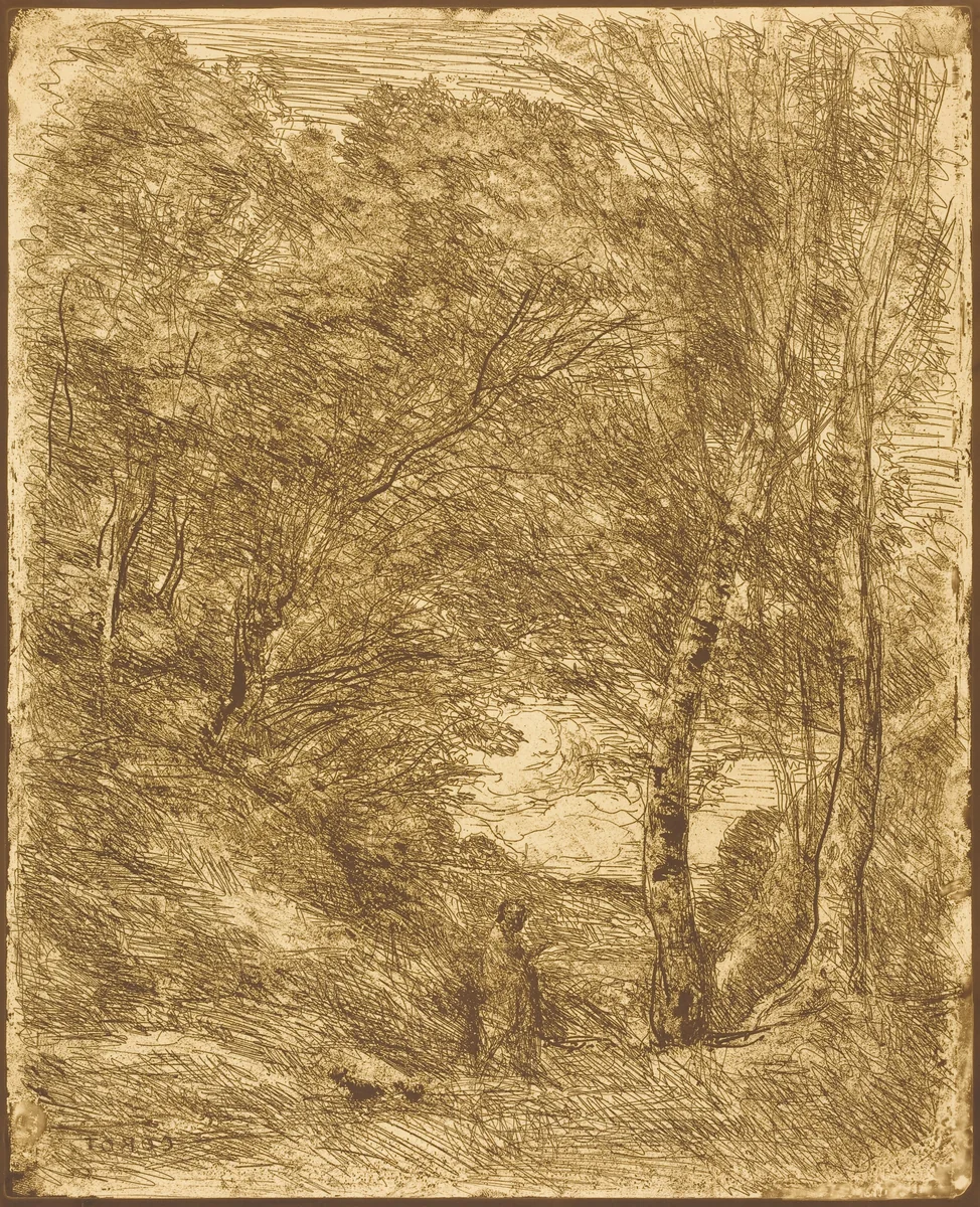 The Gardens of Horace (Les Jardins d'Horace) by Jean-Baptiste-Camille Corot, print, 1855