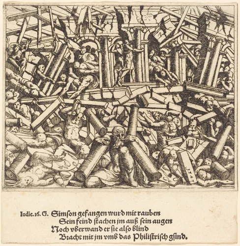 The Death of Samson by Augustin Hirschvogel, print, 1547