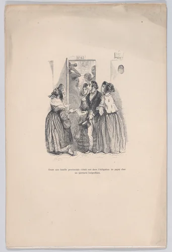 A provincial family was forced to pay a high price for an insignificant show, from "Little Miseries of Human Life" by J. J. Grandville, print, 1843