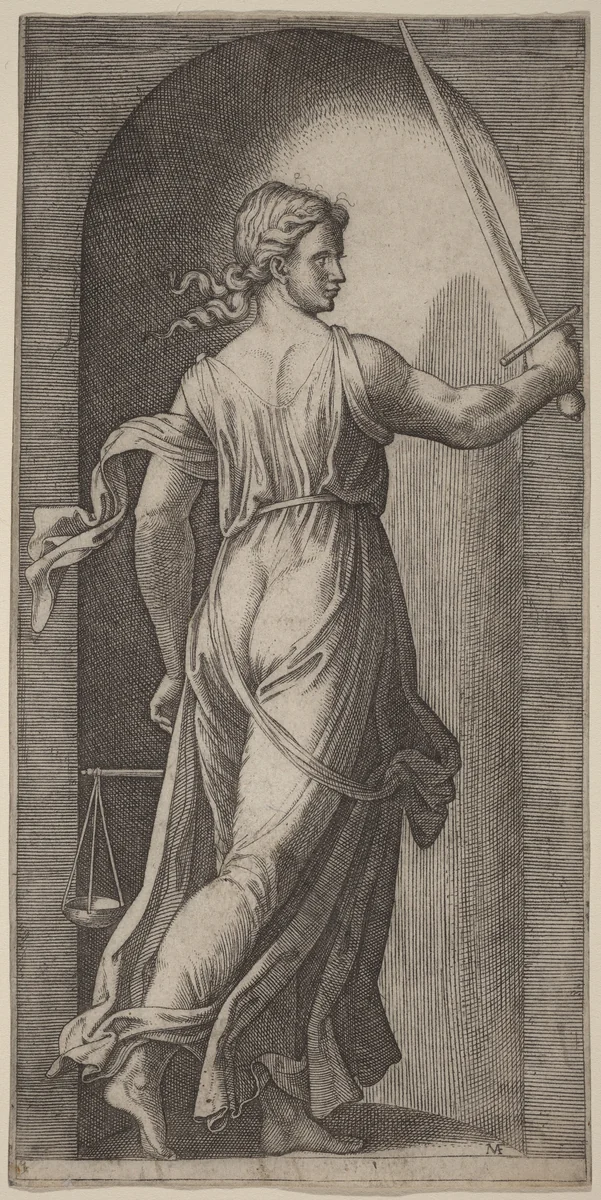 Justice by Marcantonio Raimondi, print, 1510-1527