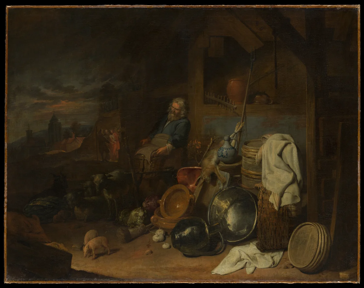 The Yard of the Inn at Emmaus by David Ryckaert III, painting, 1632-1661