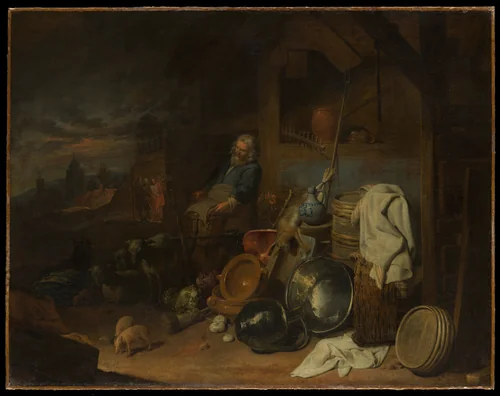 The Yard of the Inn at Emmaus by David Ryckaert III, painting, 1632-1661