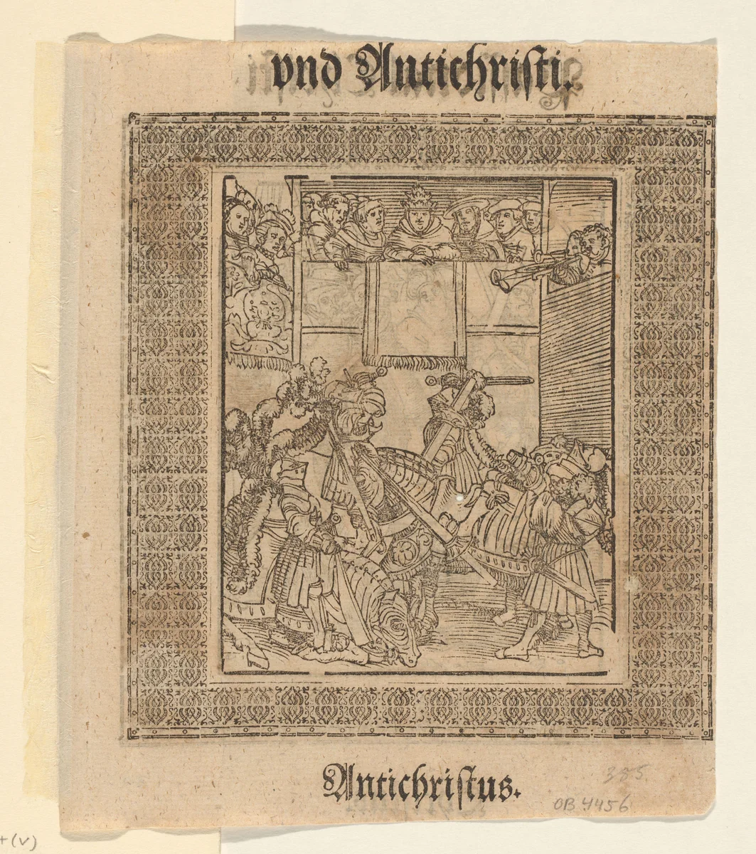Paus als toeschouwer bij tournooi met steekspel by Lucas Cranach, print, 1521-1522