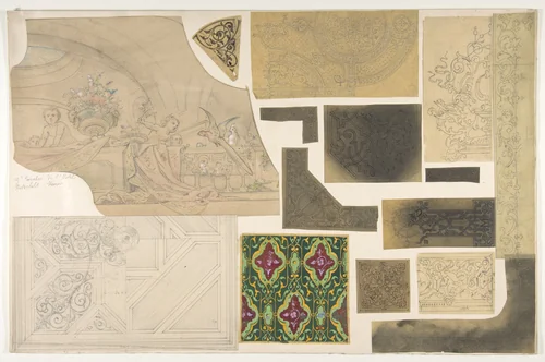 Fifteen Sketches for Ceiling and Cove Designs, Hôtel Rothschild, Vienna by Jules-Edmond-Charles Lachaise, drawing, 1850-1900