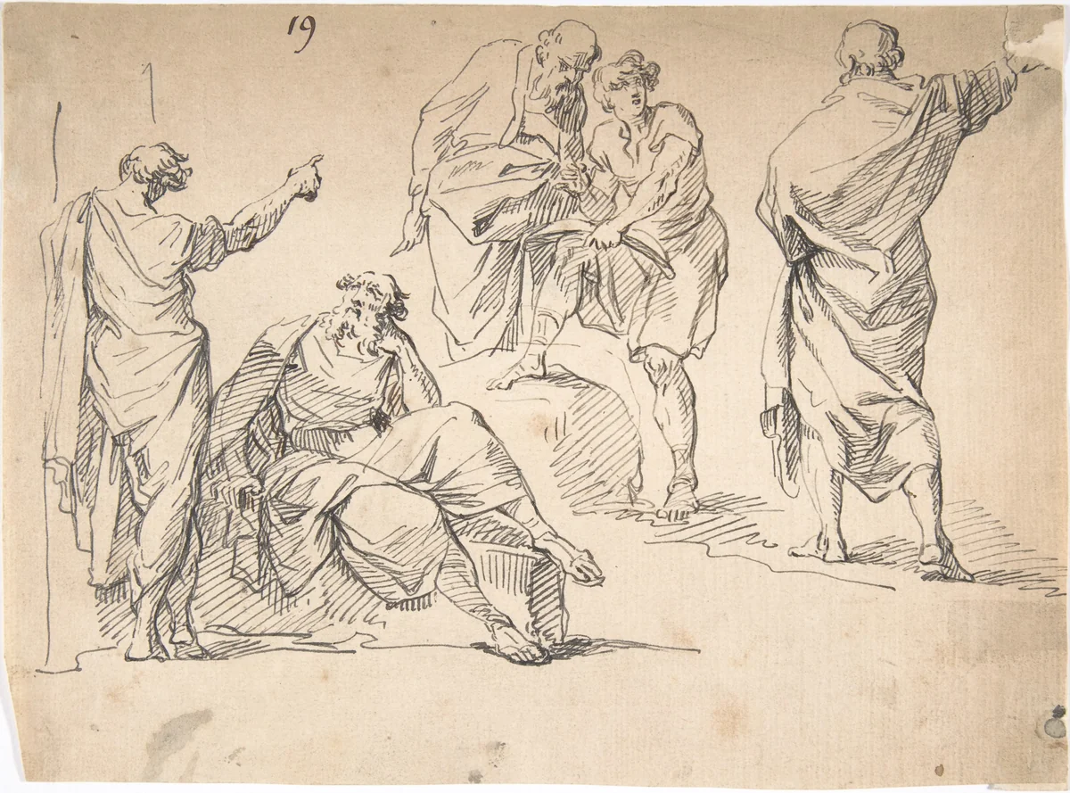 Sheet of Male Figure Studies by anonymous, drawing, 1700-1799