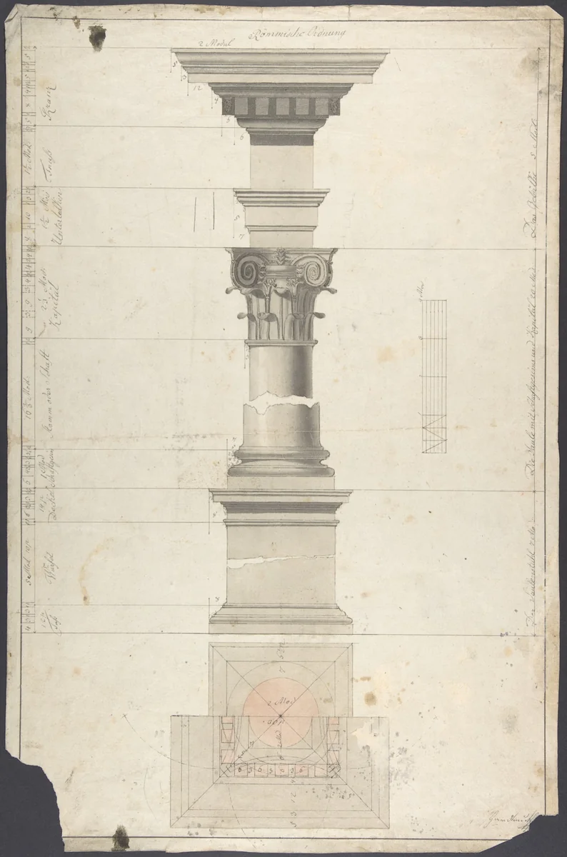 Design for a column in Roman order by Maximilian Hardmuth, drawing, 1844-1876