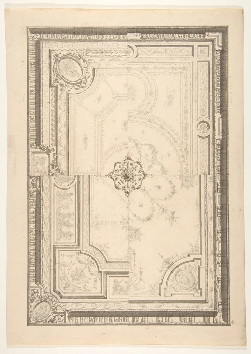Design for a ceiling by Jules-Edmond-Charles Lachaise, drawing, 1850-1900