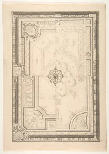 Design for a ceiling by Jules-Edmond-Charles Lachaise, drawing, 1850-1900