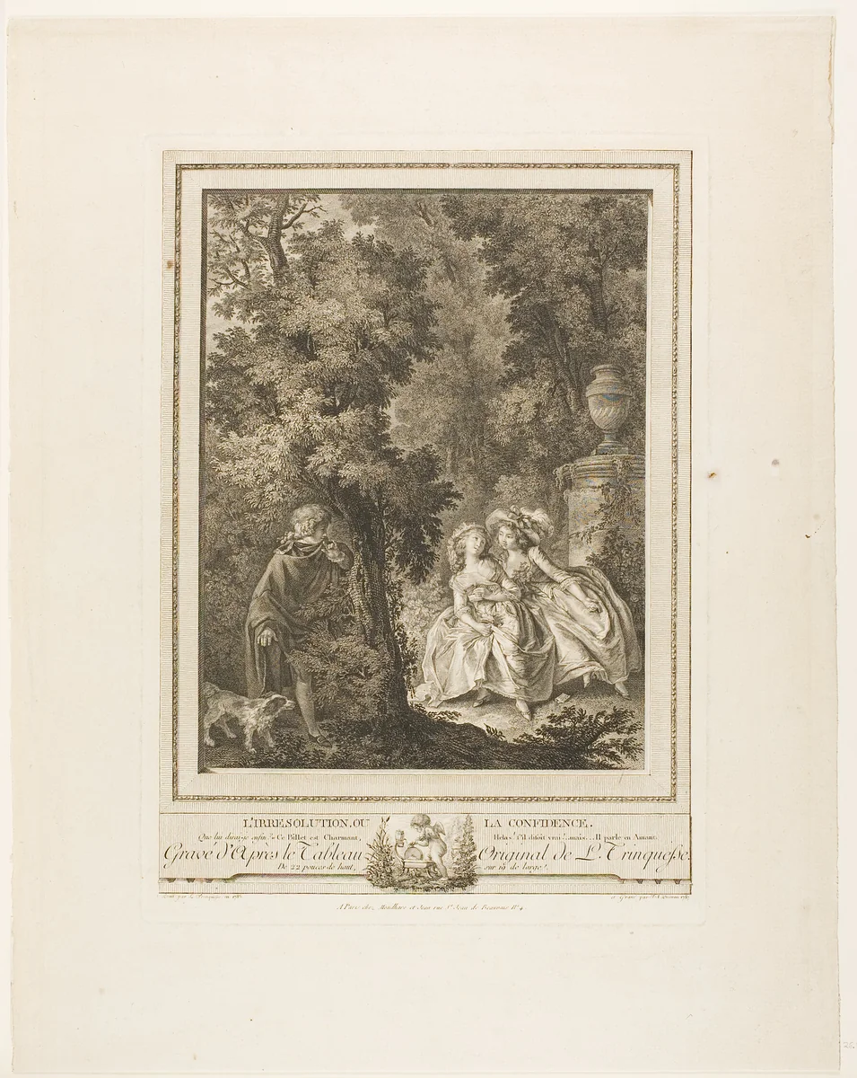 Irresolution, or the Confidence by Jean Antoine Pierron, print, 1787