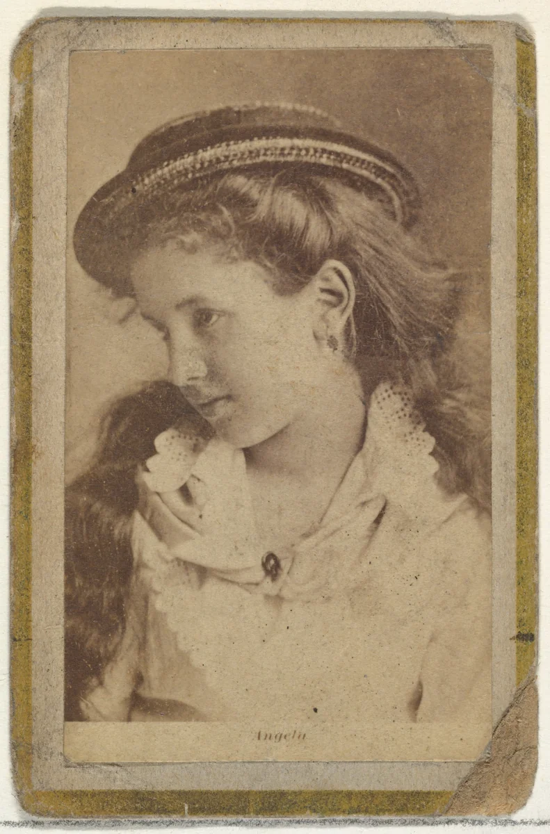 Angela, from the Actresses and Celebrities series (N60, Type 2) promoting Little Beauties Cigarettes for Allen & Ginter brand tobacco products by Allen & Ginter, photograph, 1887